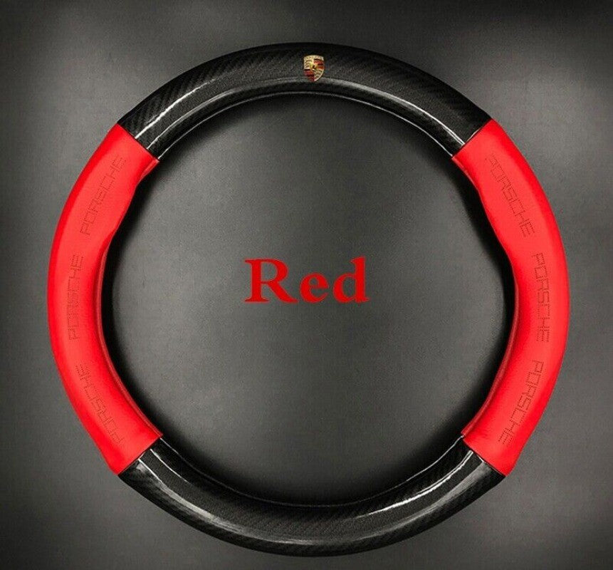 RED 15 Car Steering Wheel Cover Genuine Leather for Porsche