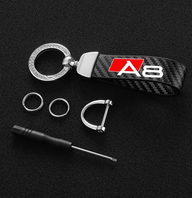 Car keychain/key ring, black and silver horseshoe buckle accessories for Audi for A8