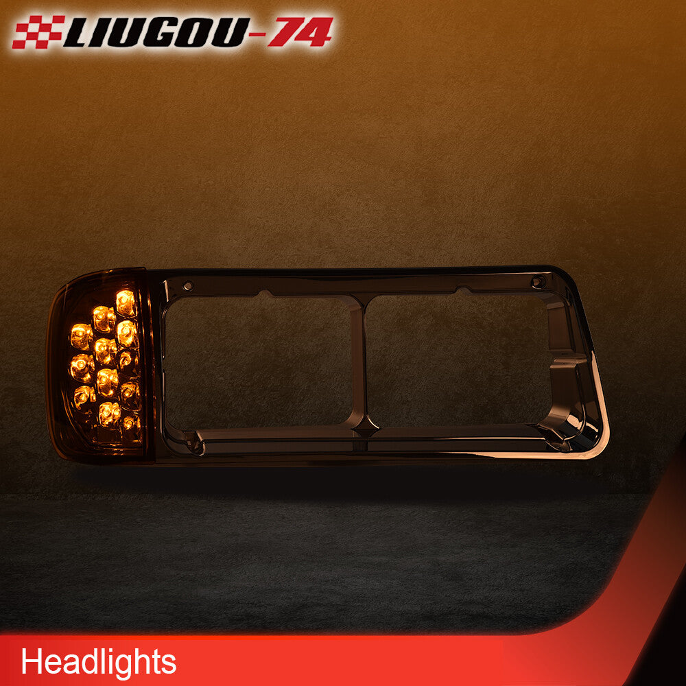 Fits for Freightliner FLD120 headlight bezel with LED turn signal corner lights 2 pieces - v