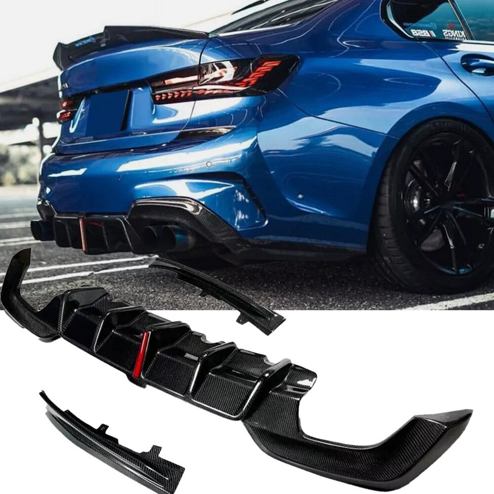 CARBON FIBER LED REAR DIFFUSER+SIDE EXTENSION FOR 19-22 G20 3 K STYLE n