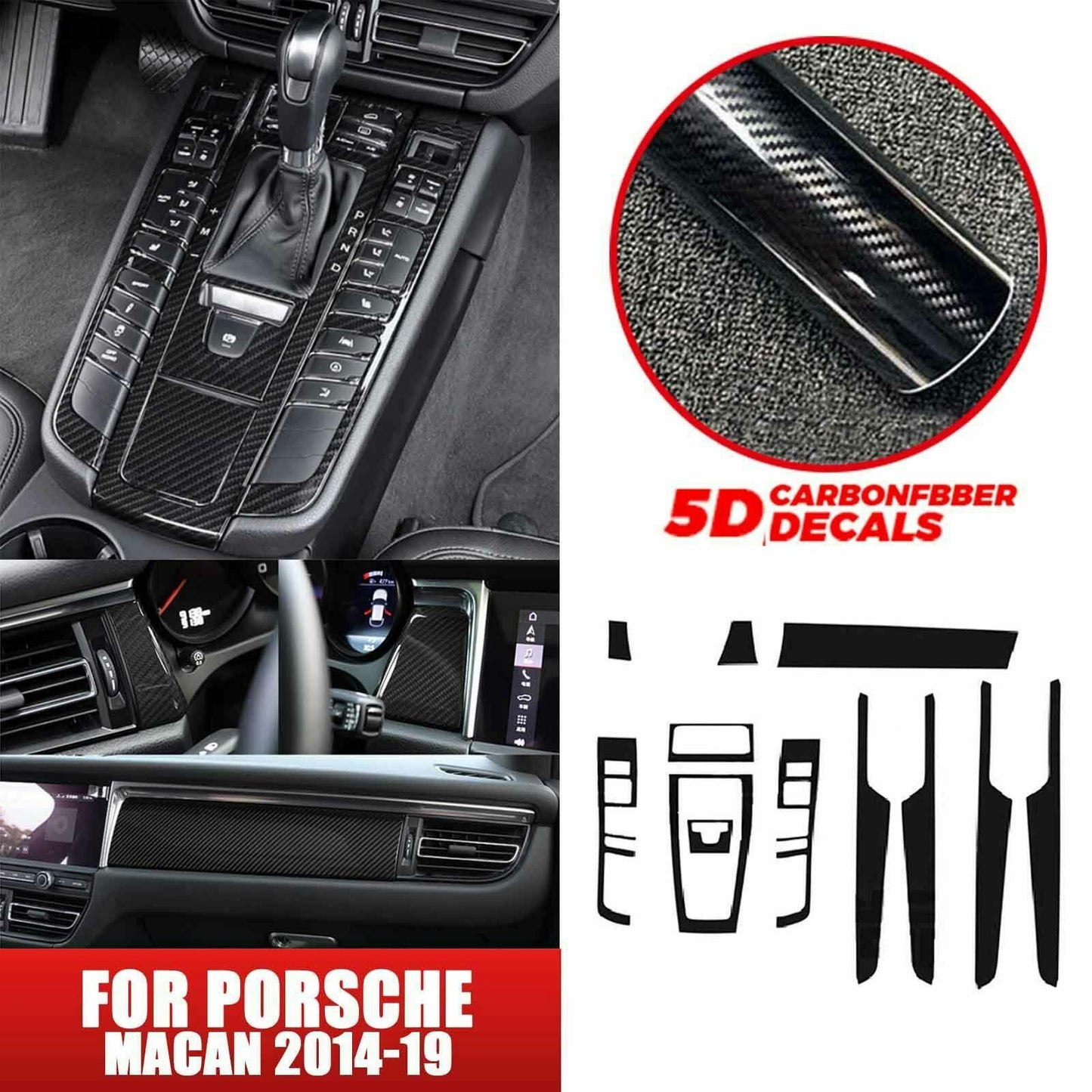 for Porsche Macan 14-19 BK Carbon fiber Car Interior Decor Kits Trim Sticker AT