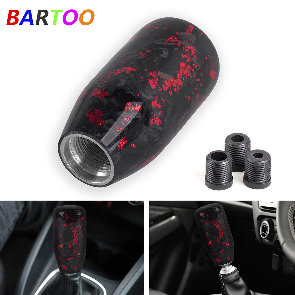Universal Black w/Red Forged Carbon Fiber Manual Gear Shift Knob Lever Shifter