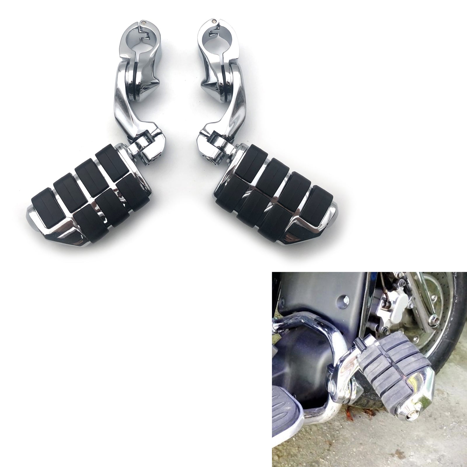1-1/4 Highway Motorcycle Foot Pegs Pedals Crash Bar for Harley Davidson Chrome