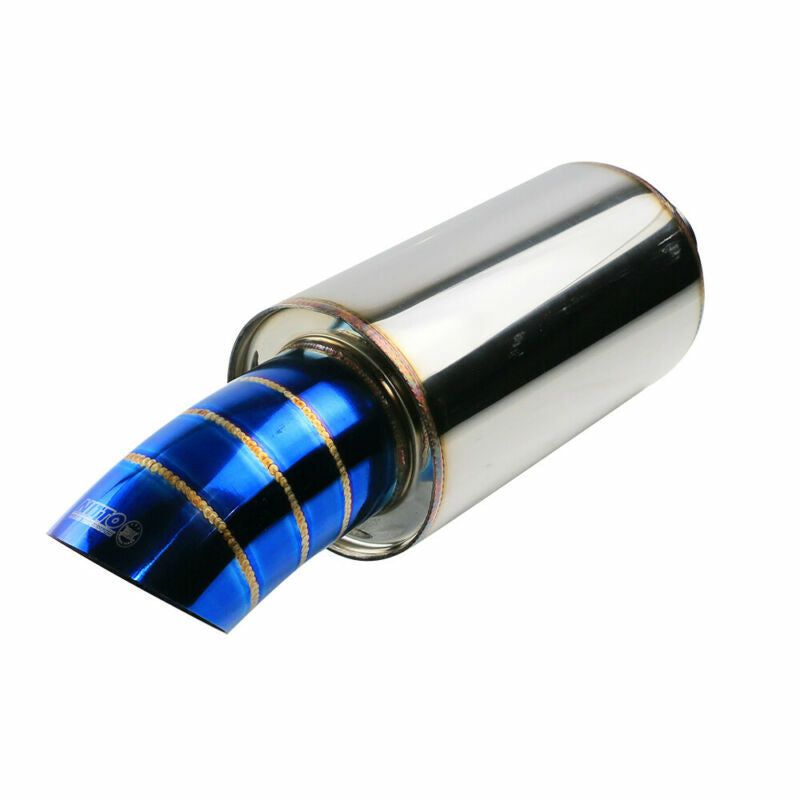 Universal 2 Inlet 3 OD High Flow Burnt 4.5 Rear Exhaust Muffler Blue 385MM