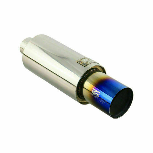 2 Inlet 3 OD Rolled Straight Exhaust Muffler 4 Body Resonator HPJ Blue