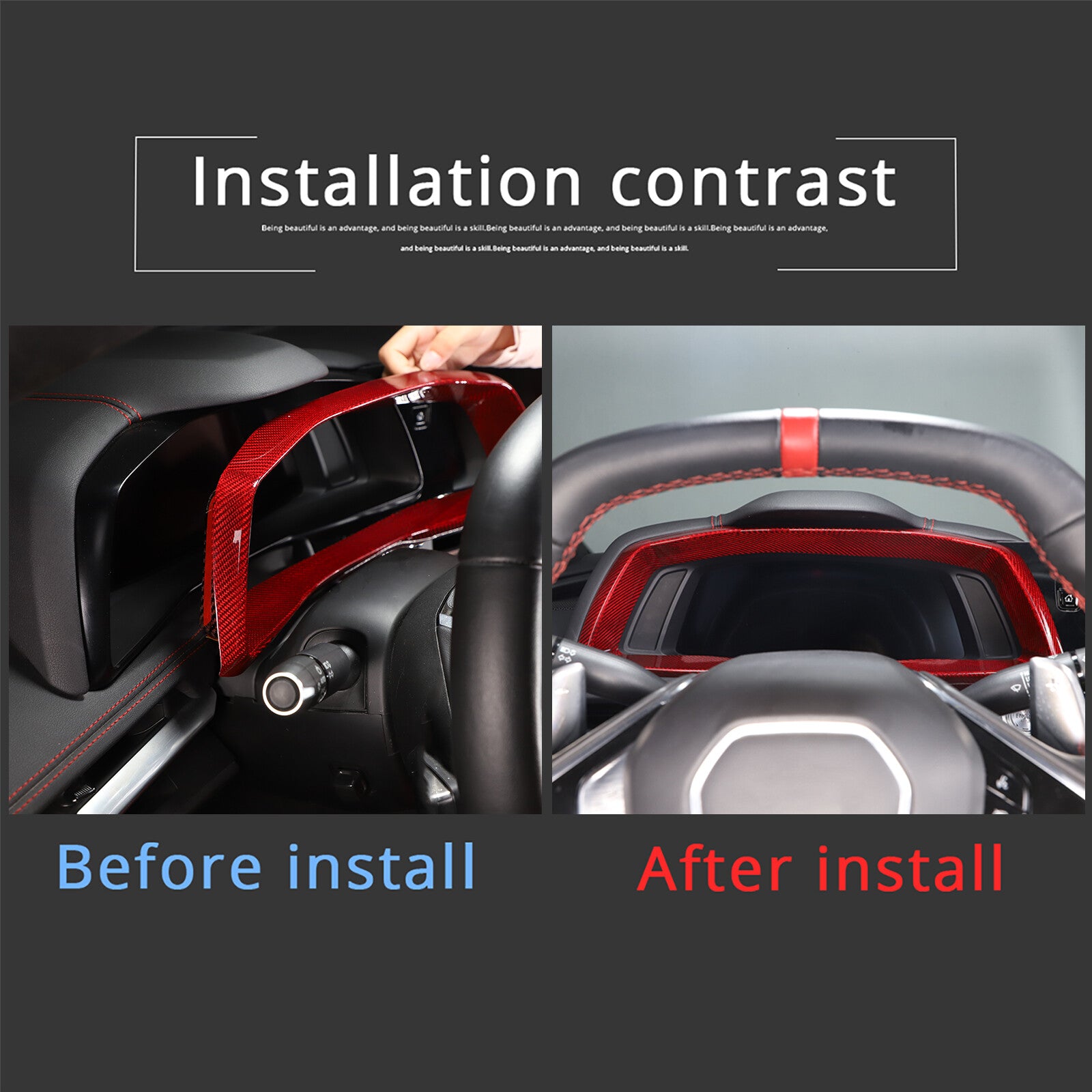 Red carbon fiber speedometer instrument cluster trim for Corvette C8 20-23- n