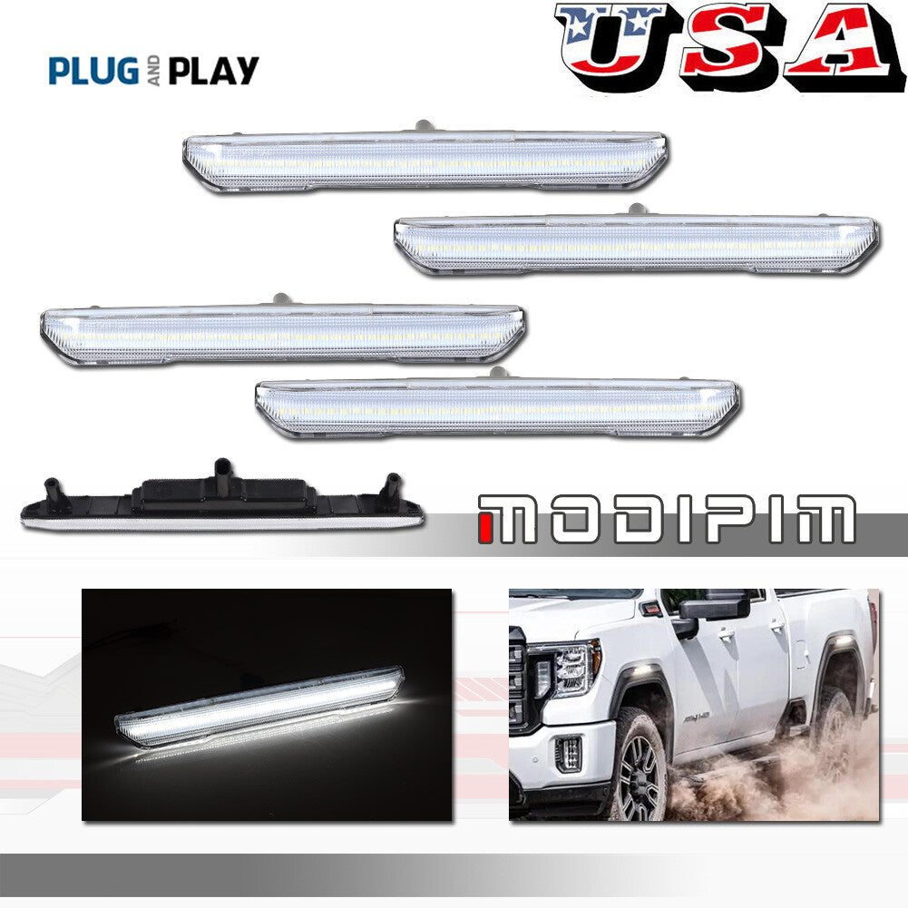 Pack Clear F/R White LED Side Marker Lights for 2020 - 2024 for GMC for Sierra 2500 3500HD- v