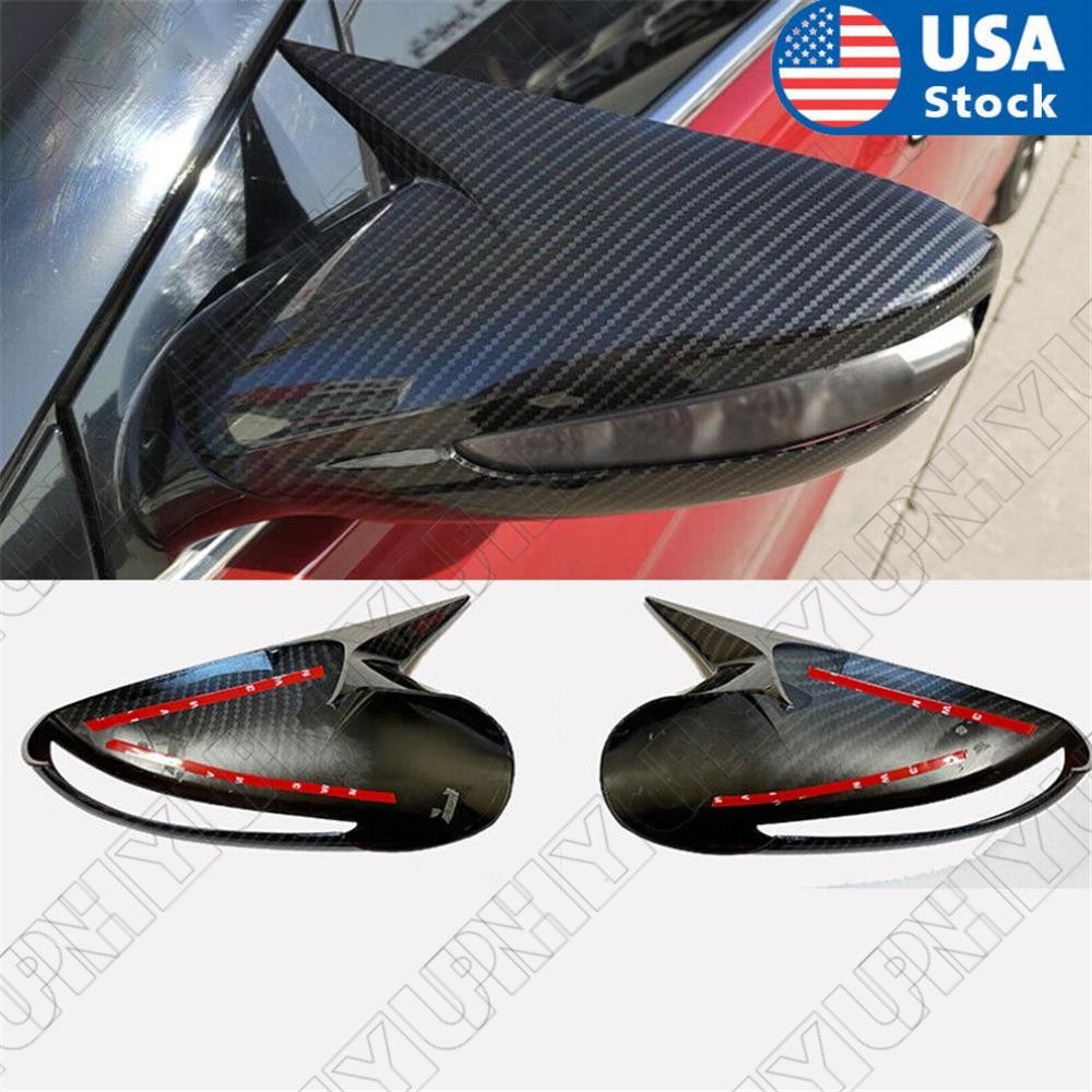 Carbon Fiber Look Ox Horn Rear View Mirror Cover Trim for Hyundai Sonata 2011-14
