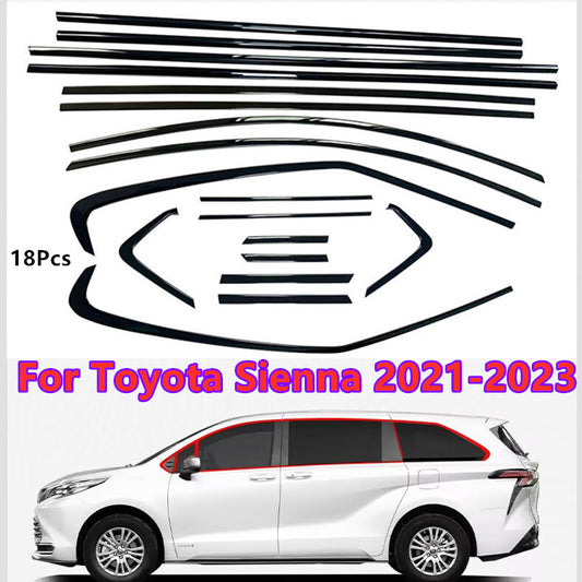 18PCS Black Stainless Steel Door Window Cover Trim B for Sienna 2021-2023 n