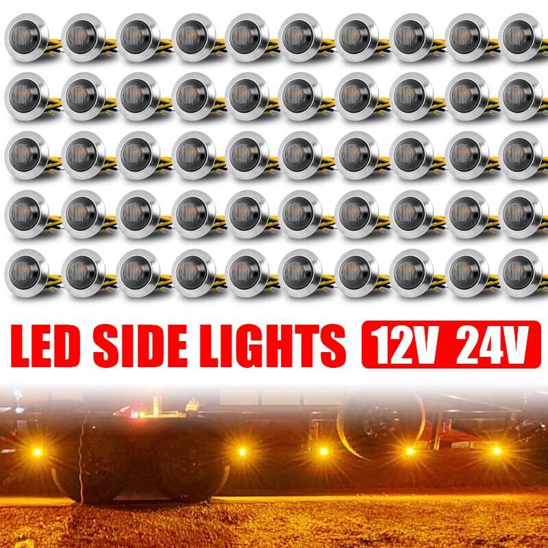 50x 3/4 Bullet Round Smoked Amber LED Side Marker Lights for Trailer Truck RV
