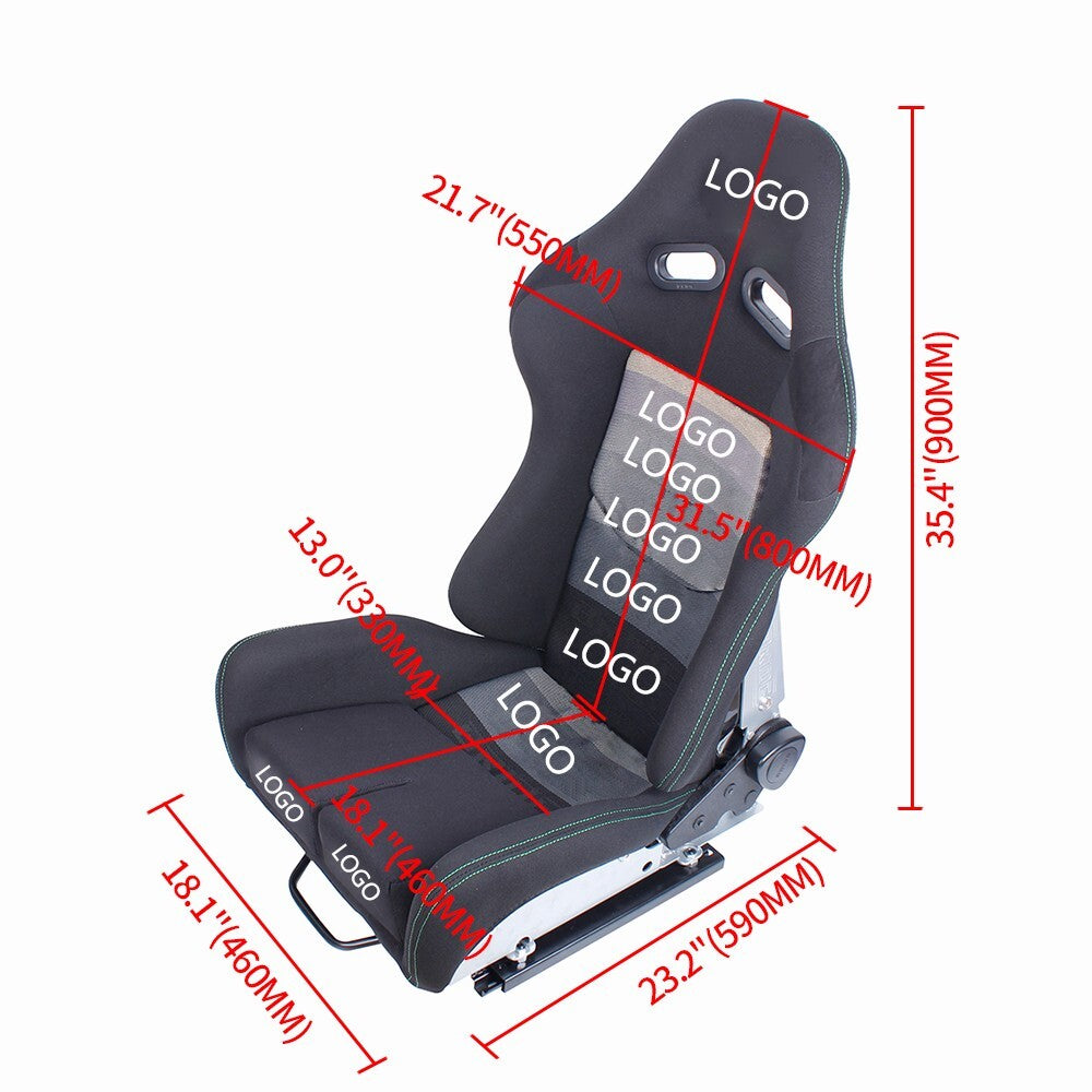 Universal Seats Low Max JDM Racing Seats+Fiberglass Backrest w/ Slider Q