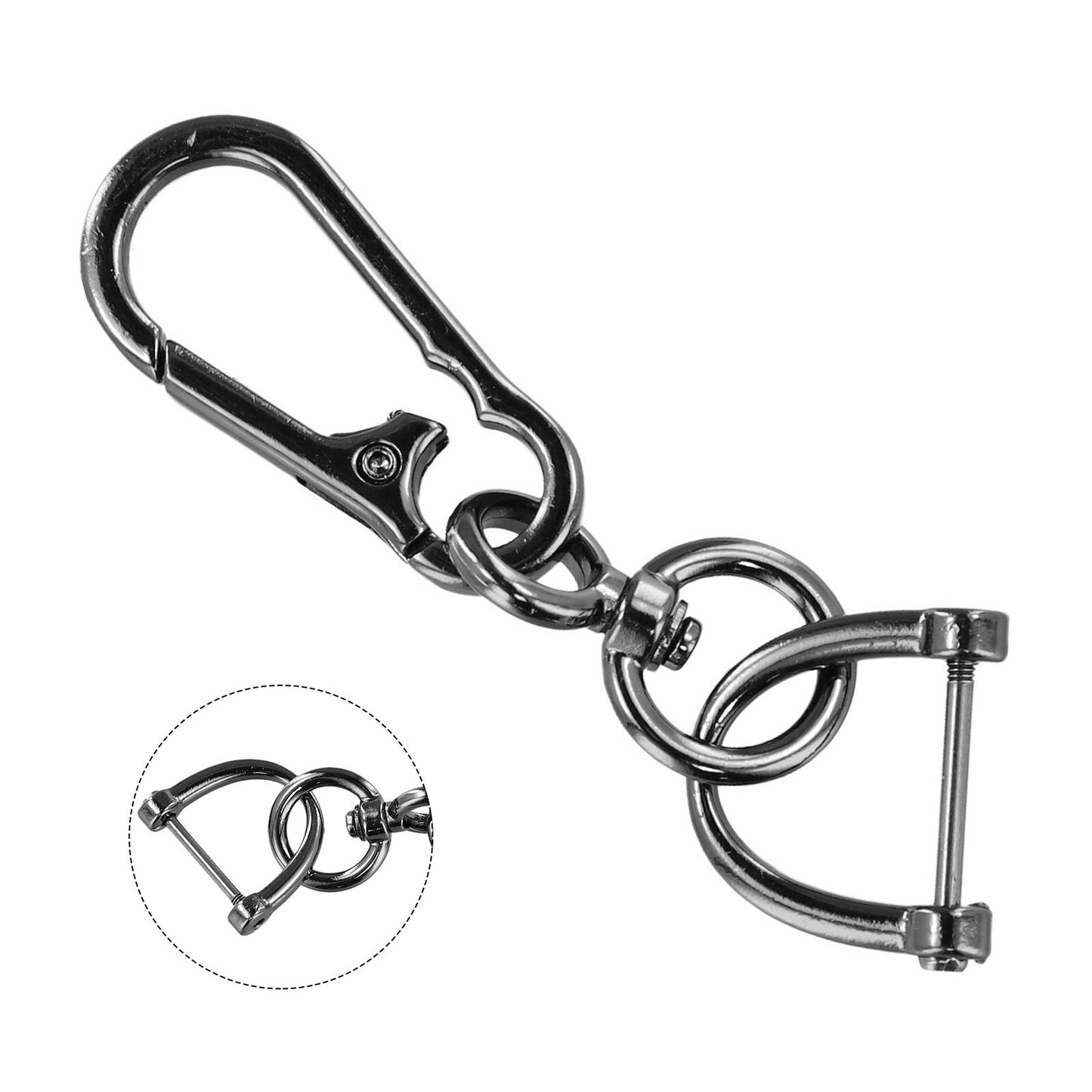 Creative Metal Car Keychain/Key Ring with 8-Shaped Buckle and Horseshoe Buckle - Black