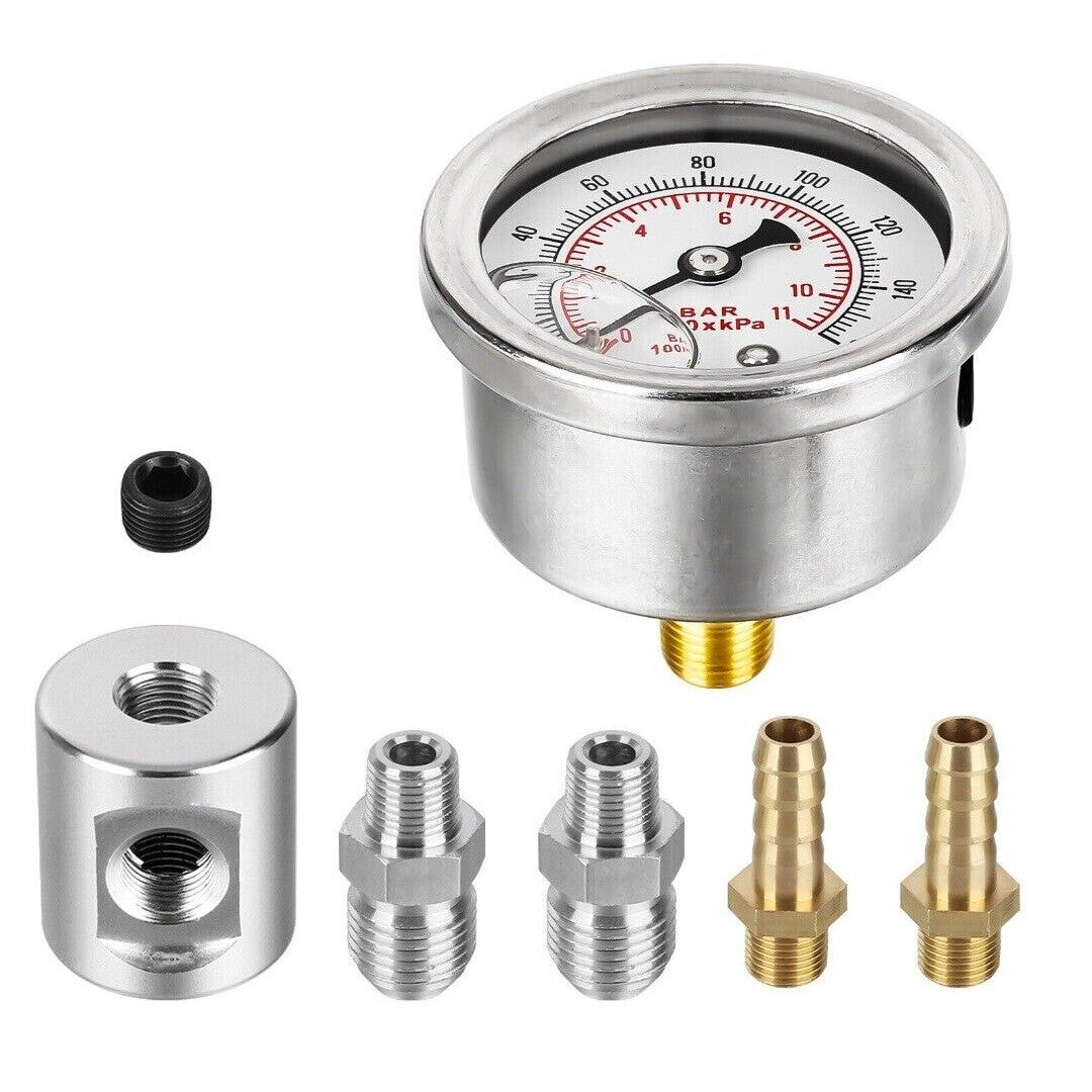 0-160psi Liquid Fill Fuel Pressure Regulator Instrument Kit 1/8 NPT Connector Adapter n