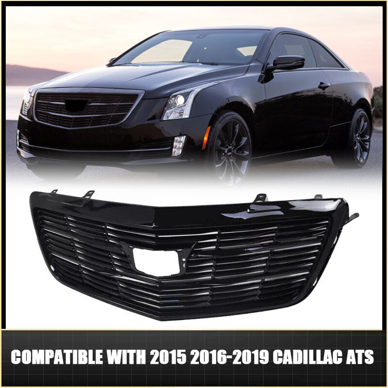 For 2015-2019 for Cadillac ATS Front Grille Upper Bumper Grill New Gloss Black