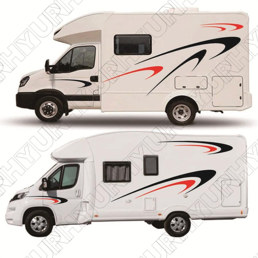 Black  Red Caravan Trailer Camper RV Stripes Vinyl Stickers Graphics Decals Kit