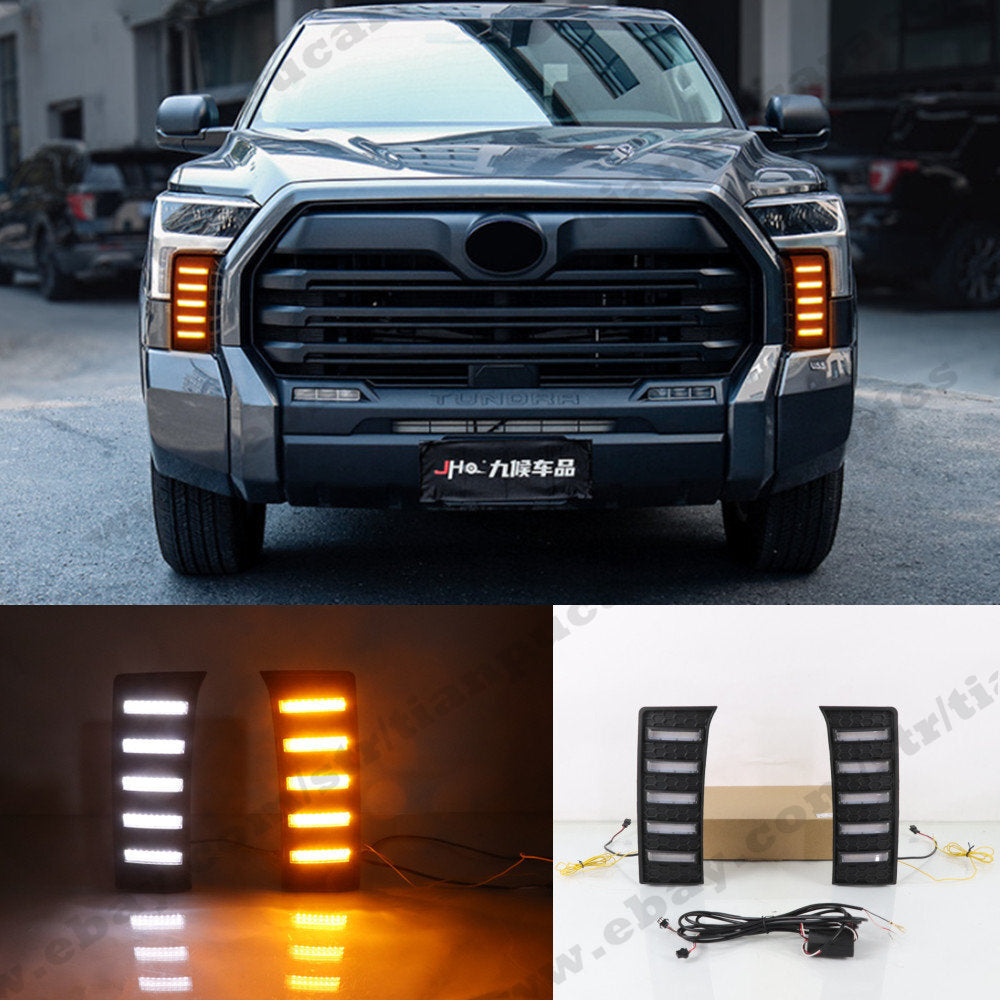 LED DRL Turn Indicator Signal Daytime Running Fog Lights for Toyota Tundra 22-23