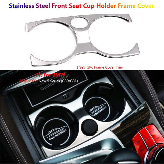 Stainless for BMW 5 Series G30 Car Inerior Console Cup Holder Panel Cover Trim
