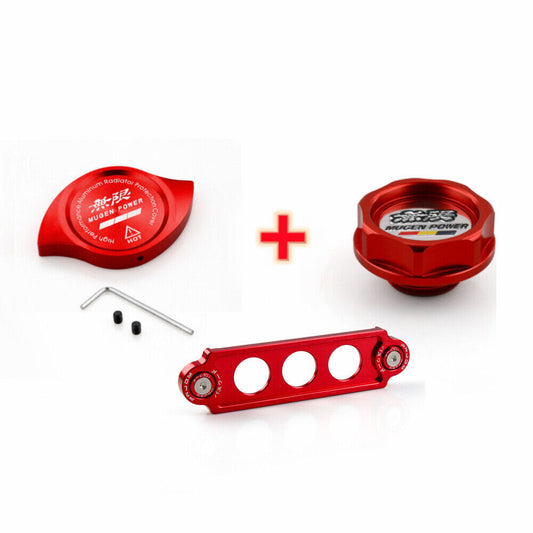 RED JDM Oil Filler Cap Water Radiator Cap Battery Tie Down Kit for Honda for Civic Q