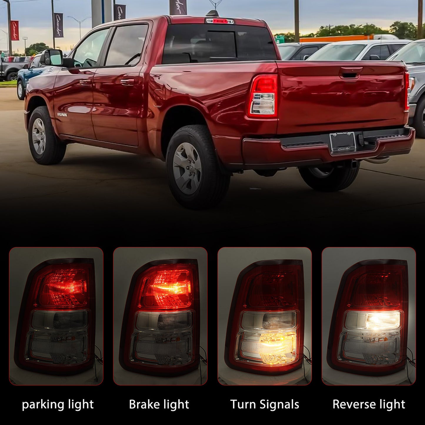 For 2019-2023 for Dodge for Ram 1500 w/ for CHRome Halogen Tail Light Lamp w/ Bulb Driver v