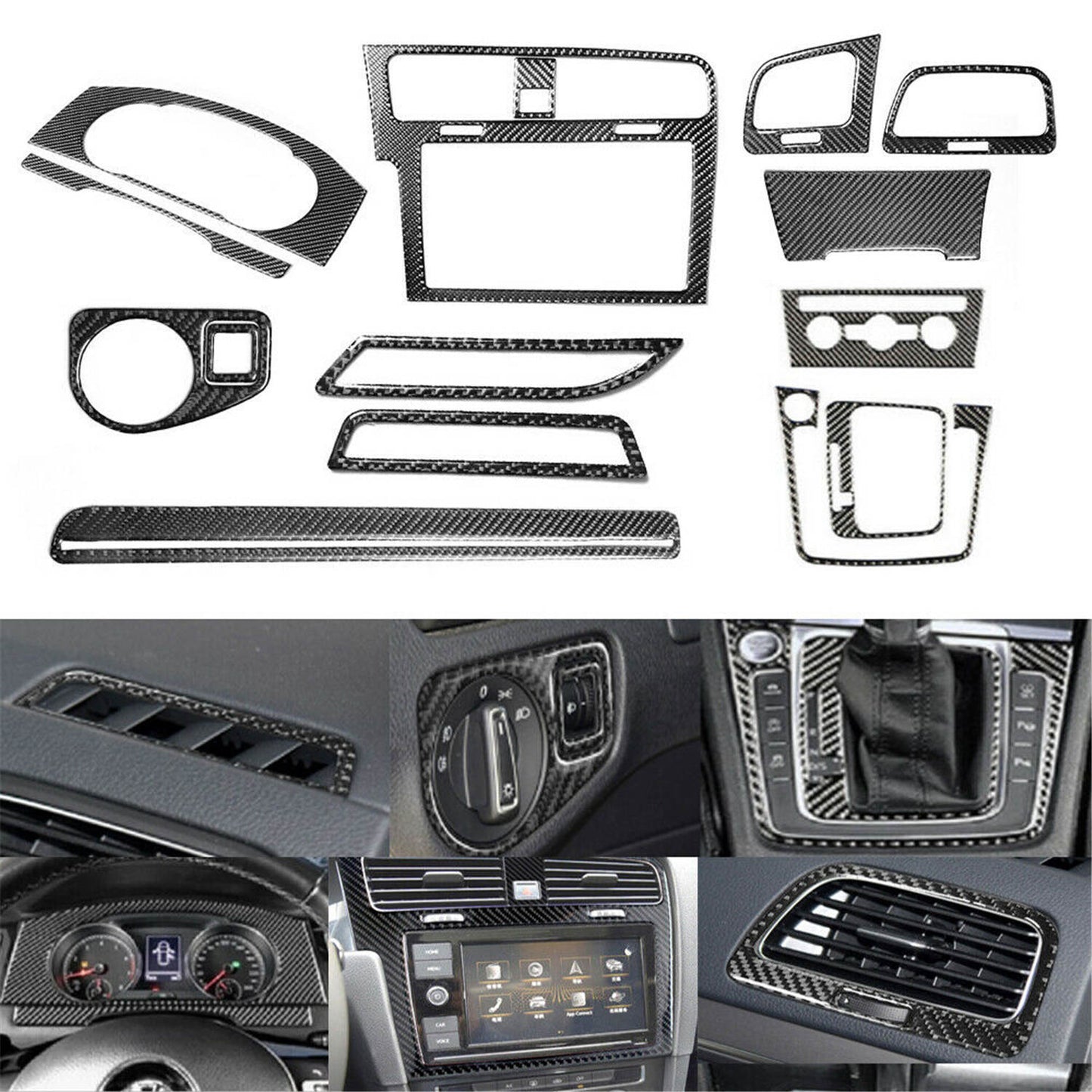 15PCS Carbon Fiber Interior Dashboard Cover Set for Golf 7 MK7 GTI 2014-19 Left