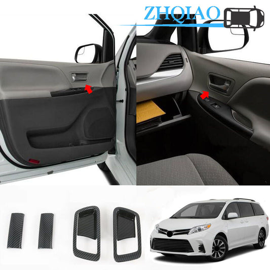 4PCS Carbon Fiber Look Inner Door Handle Cover Trim Fits for Toyota for Sienna 2015-2020