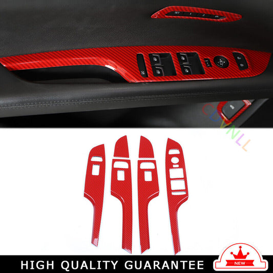 for Cadillac CT6 2016-20 Red Carbon Fiber Glass Window Lifting Lock Panel Trims