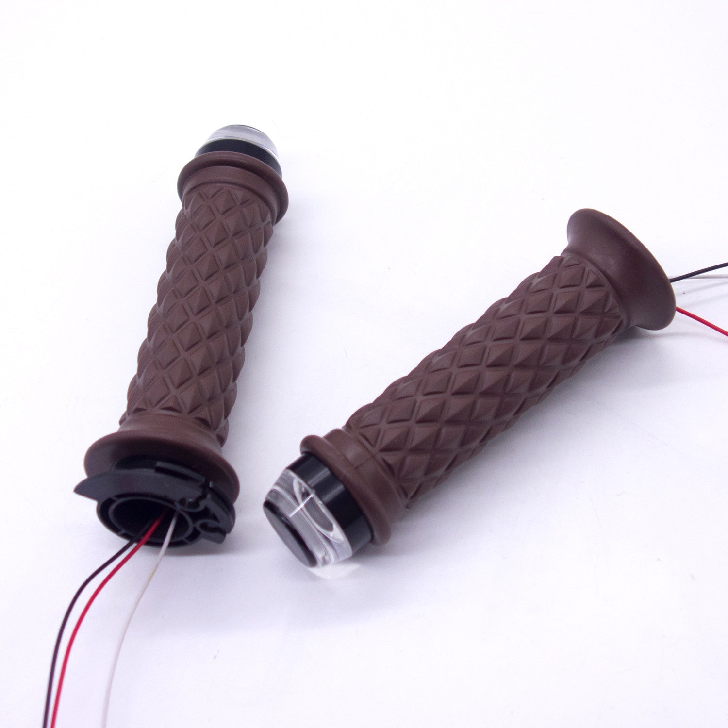 7/8 22mm Brown Motorcycle Handlebar Hand Grip With LED Plug Strobe Side Light Q