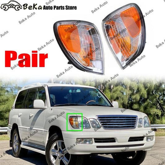 A pair of front side corner turn signals for 1998-2007 for Lexus LX470 LHRH vehicles.