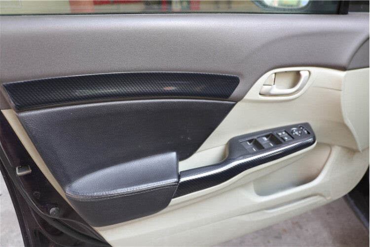 Glass Window Lifting Lock Panel Trim for Honda for Civic 9th 2012-2015 Carbon Fiber