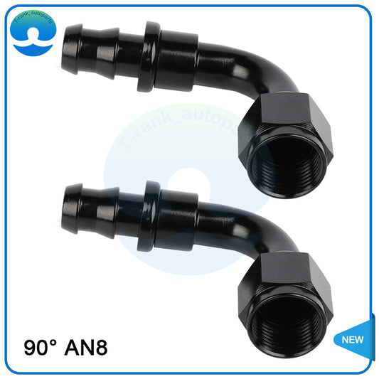 2Pcs 8AN 90 Degree Push on Lock Hose Fitting Oil/Fuel/Gas Line Adapter Black