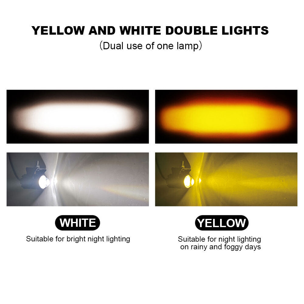 2-Piece Motorcycle Headlight LED Driving Fog Lights, Amber/White Projector Lights, 12-80V n