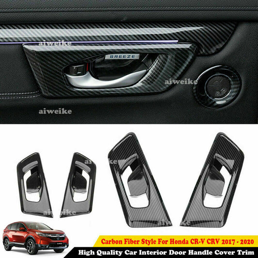 for HONDA CR-V CRV 2017-2022 Carbon Fiber Inner Door Handle Bowl Cover Trim 4pcs