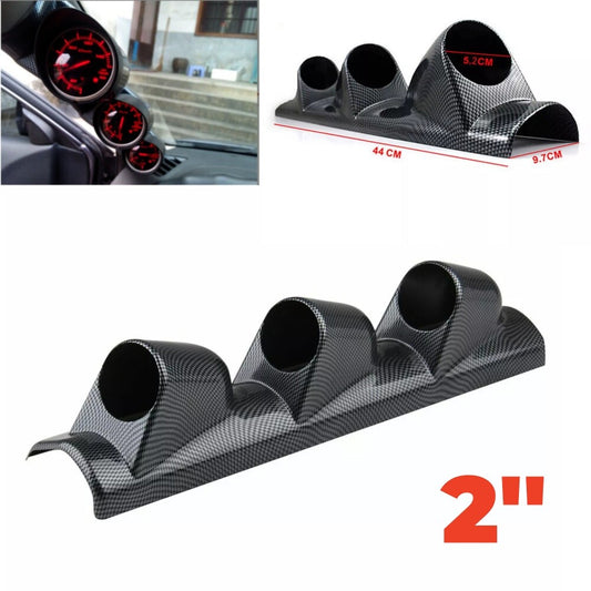 2 52MM Car Carbon Fiber Look Pillar 3 Hole Triple Gauge Meter Mount Holder Pod