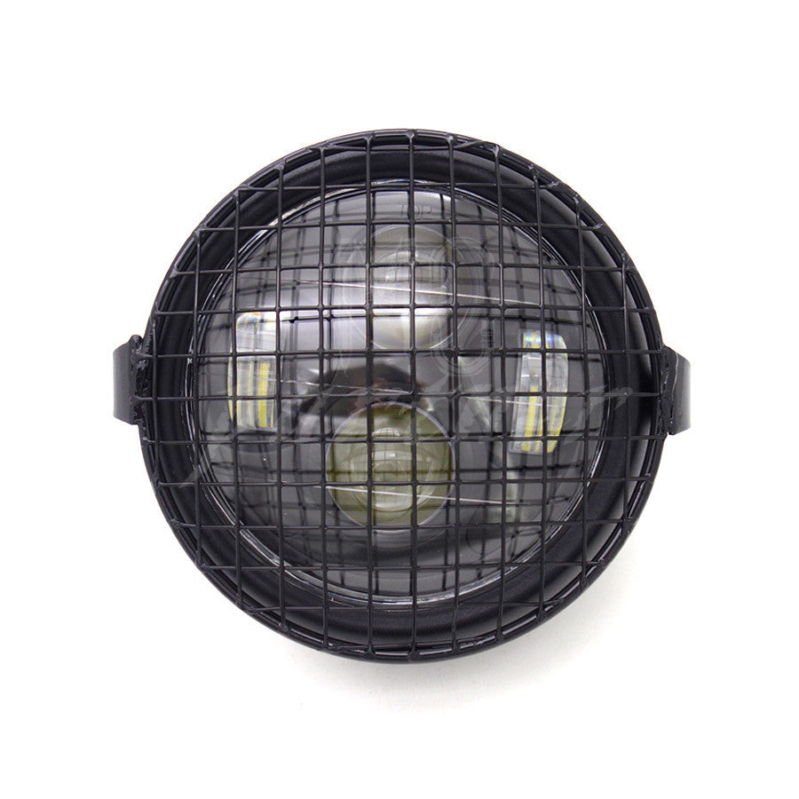 Matte Black Metal LED Front Headlight Grill Side Mount Cover Mask Cafe Racer CB Q