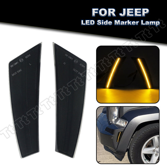 For 2008 - 2012 for Jeep Liberty Full LED Front Bumper Side Marker Signal Lights Smoked - v