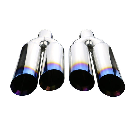 2PCS 3'' ID 4'' OD Universal Dual Exhaust Slant Tips Stainless Steel 453mm Blue