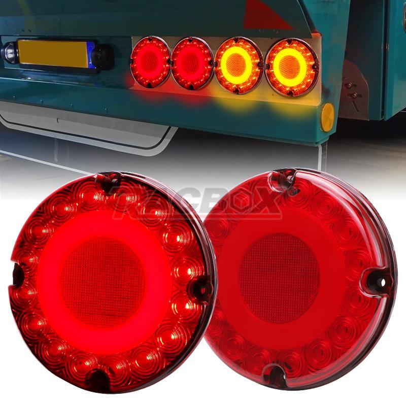 2pc 7 Round Red 36-LED Tail Light For School Bus Transit Vehicles Refuse Hauler