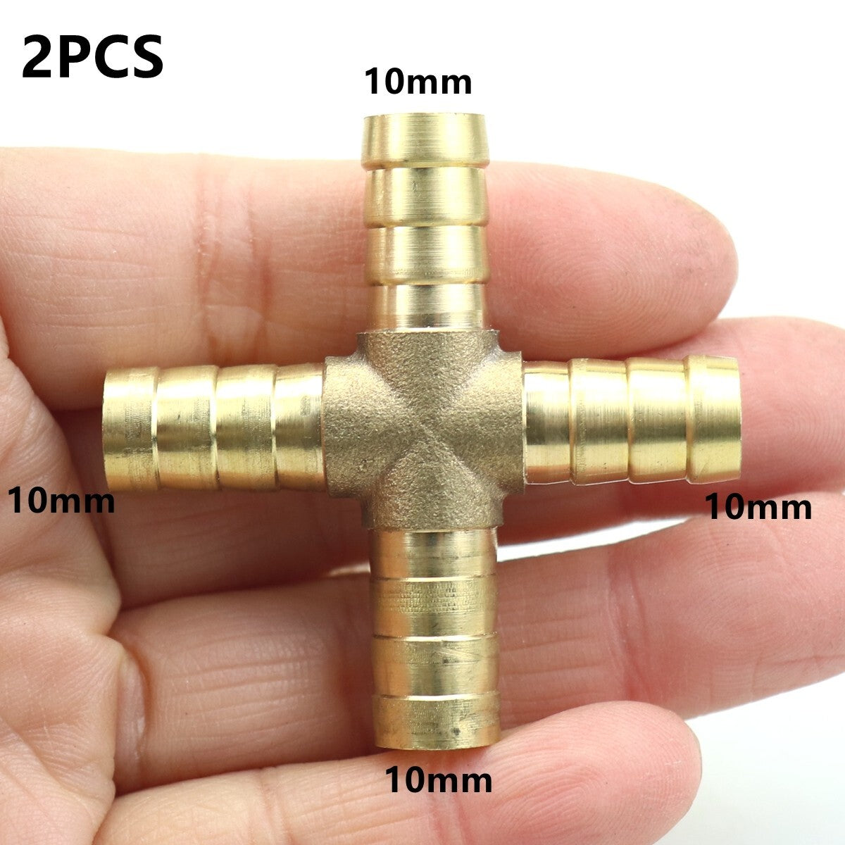 3/8 10mm HOSE BARB 4 WAY Cross Brass Pipe Fitting Thread Gas Fuel Water Air 2X