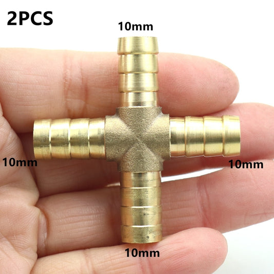 3/8 10mm HOSE BARB 4 WAY Cross Brass Pipe Fitting Thread Gas Fuel Water Air 2X