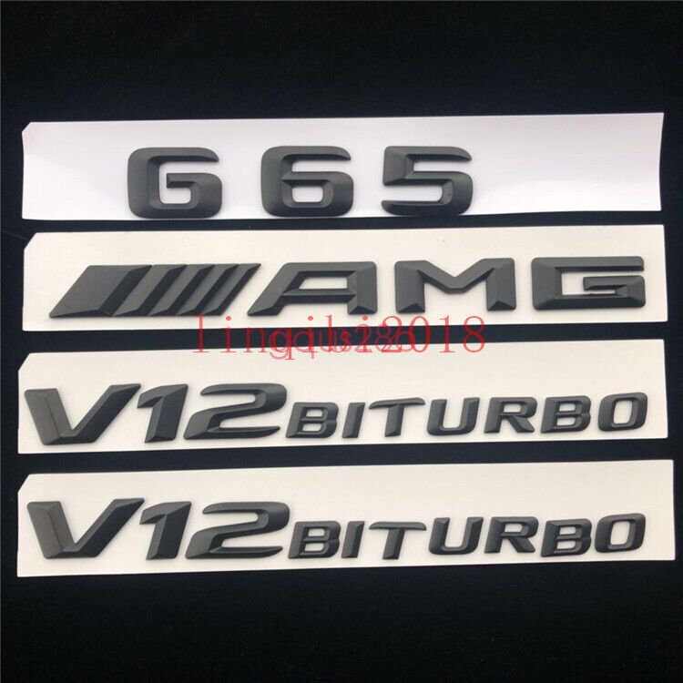 matt black G65 + AMG + V12 BITURBO Trunk Emblem Badge Sticker for AMG