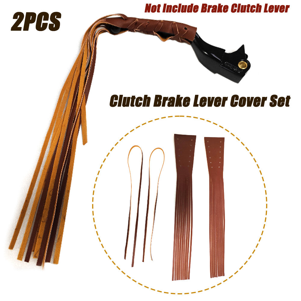 2-Piece Leather Motorcycle Clutch and Brake Lever Sleeve Set, 12-inch Striped Brown, Universal n