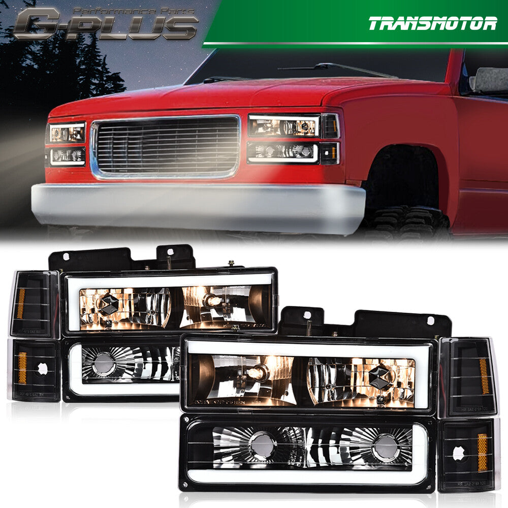 Fits 88-98 for GMC for Sierra C/K Silverado Black LED Headlights - v