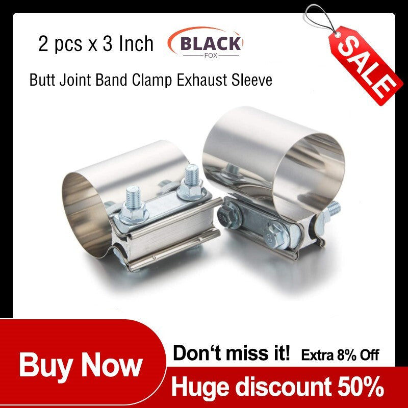 3-inch Butt Connector with Clip Exhaust Fitting, Stainless Steel 3-inch Exhaust Clip