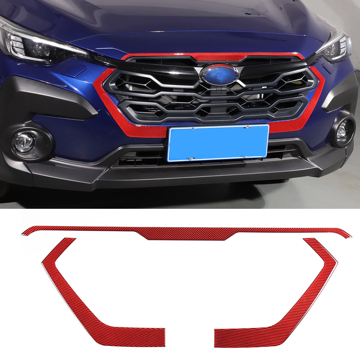 Red carbon fiber front bumper center grille decorative sticker for Subaru Crosstrek 2023-2024 n
