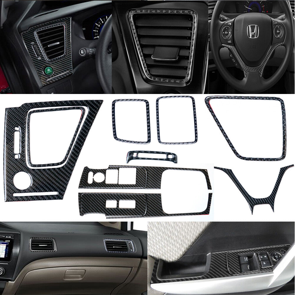 10x/Set Interior Decor Trim Cover Carbon Fiber for Honda for Civic Coupe 2013-2015