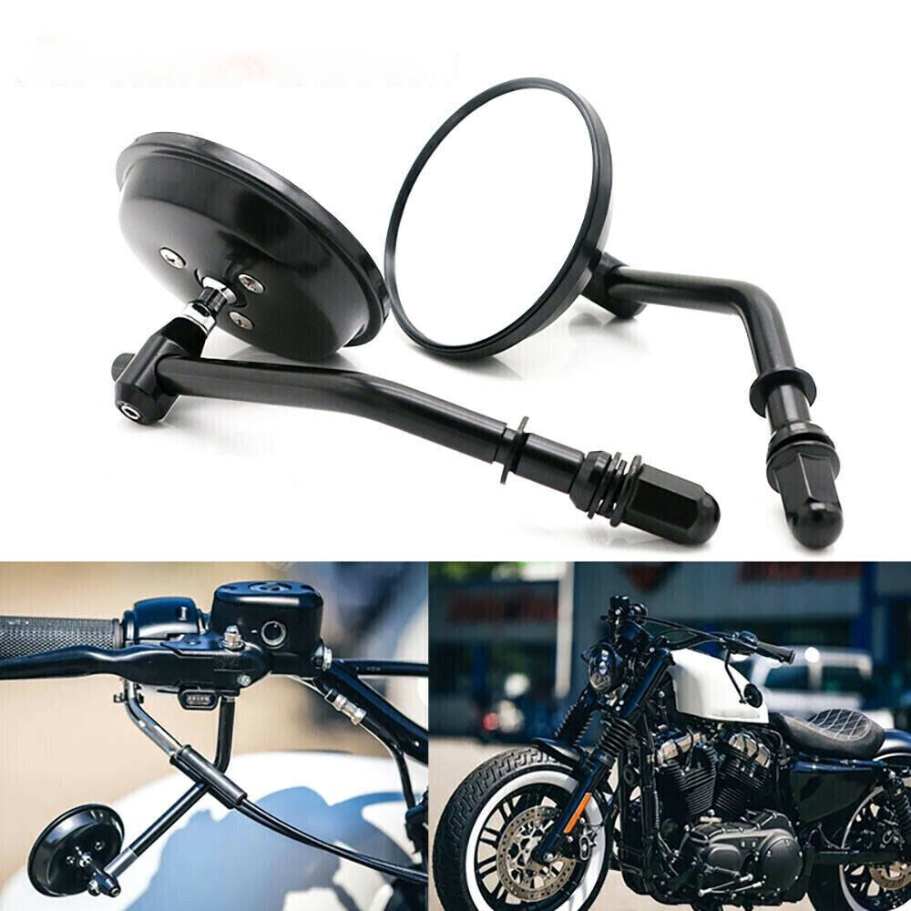 2PCS Motorcycle Black Round Side Rear View Mirrors Rearview For 8mm Threaded Q