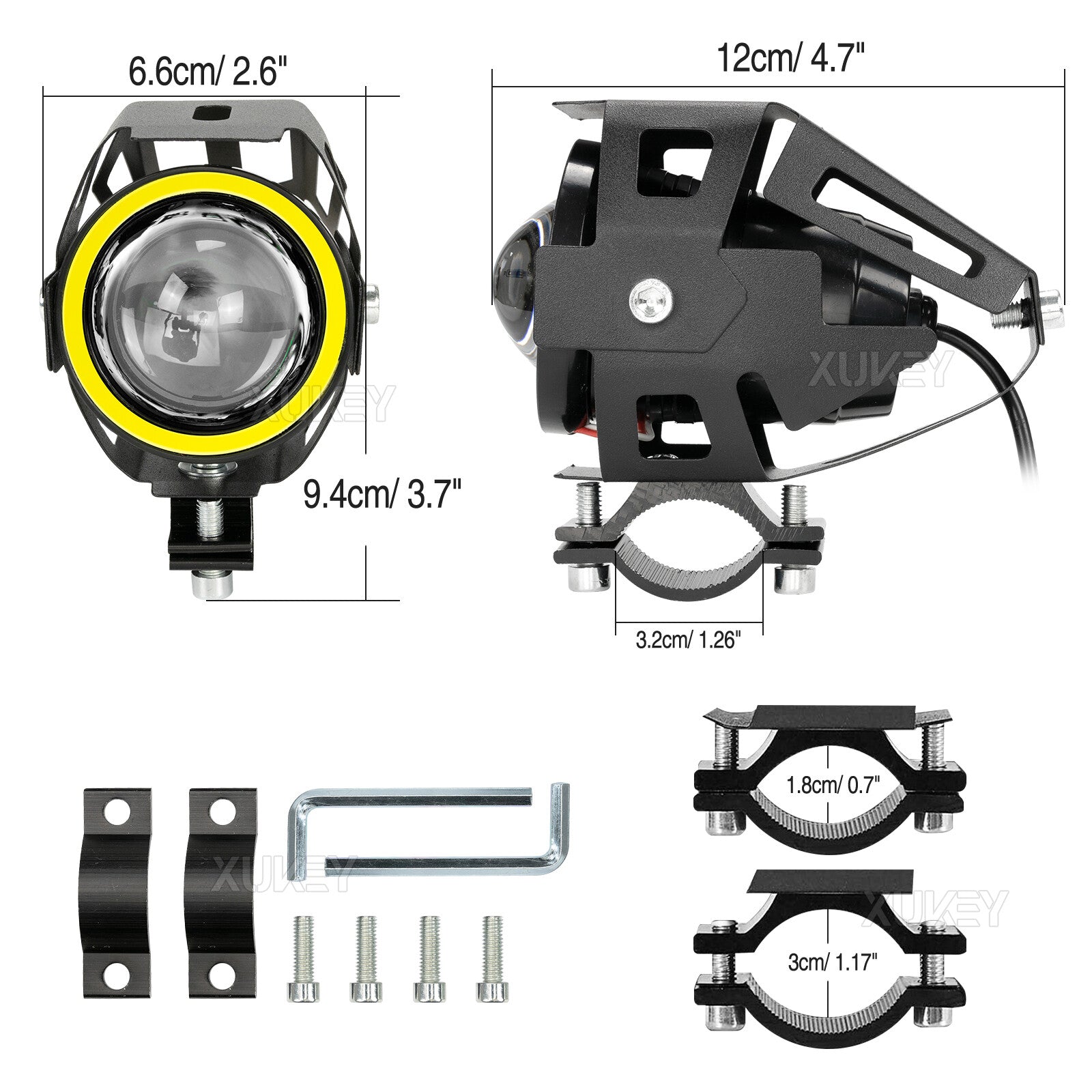 2PCS Motorcycle Headlight U7 LED Motorbike Driving Spot Light Fog Lamp Angel Eye