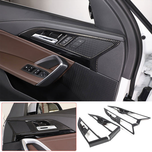 4P ABS Carbon Fiber Inner Door Handle Bowl Frame Cover Trim for BMW X1 2023-2025