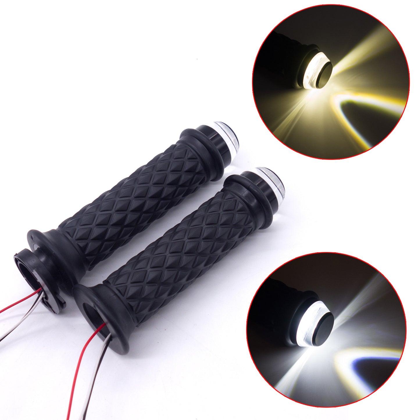Motorcycle 7/8 22mm Black Handlebar Hand Grip With LED Plug Strobe Side Light Q