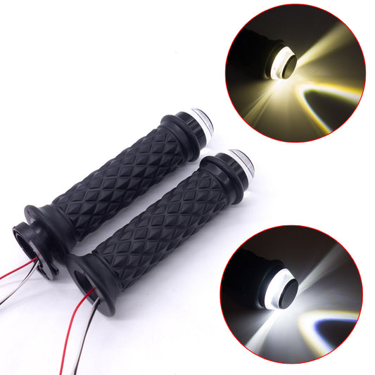 Motorcycle 7/8 22mm Black Handlebar Hand Grip With LED Plug Strobe Side Light Q